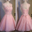 Lovely Pink Appliques Beads Sequins Sleeveless Clairvoyant Outfit Lace Up Back Organza Homecoming Dress