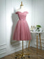 Lovely Pink Off Shoulder Knee Length Prom Dress, Pink Prom Dress