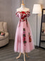 Lovely Pink Off Shoulder Tea Length Formal Dress, Cute Party Dress