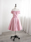 Lovely Pink Satin Short Prom Dresses Homecoming Dresses Off Shoulder Prom Dresses
