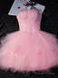 Lovely Pink Tulle Short Prom Dresses With Feather Cute Pink Homecoming Dresses
