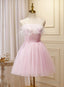 Lovely Pink Tulle Straps Knee Length Prom Dresses, Pink Short Prom Dresses