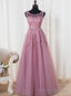 Lovely Round Neckline Tulle Long Prom Dress, Cute A Line Formal Dress