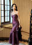 Lovely Satin Purple Straps Mermaid Long Prom Dresses Purple Prom Dresses Prom Dresses