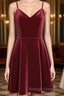 Lovely Short Homecoming Dress Wine Red Straps V Neckline Prom Dress