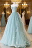 Lovely Sweetheart Neckline Tulle Prom Dresses Long With Lace Beautiful Strapless Prom Dresses