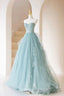 Lovely Sweetheart Neckline Tulle Long Prom Dress with Lace, Strapless Prom Dress