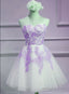 Lovely Sweetheart White Tulle With Purple Lace Cute Prom Dresses
