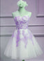 Lovely Sweetheart White Tulle With Purple Lace Cute Prom Dresses