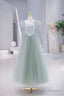 Lovely Tulle Floor Length Prom Dress, A Line Short Sleeve Prom Prom Dress