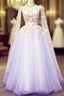 Lovely Tulle Lavender Long Formal Dress With Lace Applique, Sweet 16 Dresses