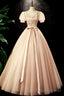 Lovely Tulle Sequins Long Prom Dress, A Line Short Sleeve Prom Prom dress