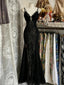 Lovely V-Neckline Straps Spandex With Lace Prom Dresses Long Prom Gown With Leg Slit