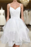 Lovely White Tulle V Neck Short Prom Dresses Homecoming Dresses