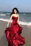 Lovely Wine Red Satin Mermaid Sweetheart Straps Prom Dresses Wine Red Prom Dresses