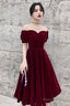Lovely Wine Red Short Sleeves Velvet Homecoming Dress, Burgundy Prom Dress Formal Dress
