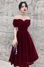 Lovely Wine Red Short Sleeves Velvet Homecoming Dresses Burgundy Prom Dresseses