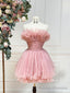 Pink Strapless Tulle Short Prom Dress, Cute A Line Homecoming Dress