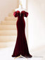 Burgundy Velvet Long Prom Dress, Mermaid Off Shoulder Prom Prom Dress