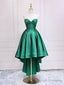 Green Satin High Low Prom Dresses, Strapless Green Homecoming Dresses