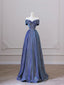 Shiny Off the Shoulder Floor Length Blue A-Line Prom Dress