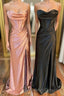 Simple Satin Long Mermaid Prom Dresses Spaghetti Straps Prom Dresses with Slit
