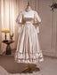 Champagne Satin Lace Long Sleeve Prom Dress, Champagne Prom Prom Dress