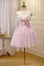Pink Tulle Short Prom Dress, Pink A Line Strapless Homecoming Dress
