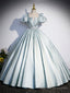 Beautiful Satin Floor Length Prom Dress, A Line Short Sleeve Prom Prom Dress