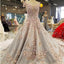 Luxurious 3D Lace Flowers Light Blue Satin Ball Gowns Wedding Dress
