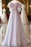 Luxurious A Line Off The Shoulder Pink Long Prom Dress