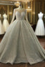 Luxurious Ball Gown Long Sleeves Crystal Beading Wedding Dress A line Classic