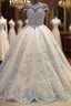 Luxurious Ball Gown Wedding Dresses Shiny Crystals Bridal Gowns with Flowers