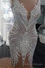Luxurious Crystals Mermaid Wedding Dresses V Neck Backless Champagne Bridal Gown