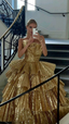 Luxurious Gold Strapless Pleated Irregular Neck Layered Prom Dresses Ball Gowns Quinceanera Prom Dresses