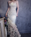 Luxurious Ivory Mermaid Thin Strap Pearl Ruffled Satin Long Formal Prom Dress