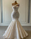 Luxurious Lace Beaded Wedding Dress One Shoulder Mermaid Bridal Gown Crystal Beads Sequin Sweep Train