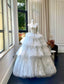 Luxurious White Strapless Feather Floor-Length Ball Gown Wedding Dress