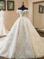 Luxury Champagne Ball Gowns Lace Off The Shoulder Wedding Dress With Pearls