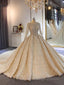 Luxury Long Ball Gowns Lace Beading Wedding Dresses with Sleeves
