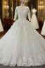 Luxury Long Ball Gown V Neck Lace Wedding Dresses with Sleeves