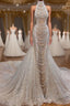 Luxury Long Mermaid Halter Beading Sleeveless Wedding Dress With Pearls