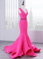 Luxury Satin Mermaid Satin V Neck Backless Prom Dress With Beading