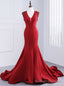 Luxury Satin V Neck Mermaid Long Dresses Floor Length Prom Dresses