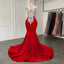 Luxury Sparkly Silver Handmade Diamond Red Spandex Black Girl Mermaid Long Prom Dresses