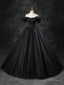 Black Sparkly Tulle Off the Shoulder Long Formal Dress, Elegant A-Line Black Evening Party Dress