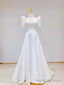 White Satin Short Sleeve Floor Length Prom Dress, White A Line Prom Dress
