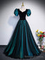Unique Black Velvet and Tulle Long Prom Dress, A Line Short Sleeve Prom Prom Dress