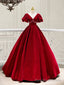 Burgundy Velvet V Neck Long Formal Dress, A Line Short Sleeve Prom Prom Dress