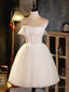 Light Champagne Strapless Tulle Short Prom Dress, Beautiful A Line Prom Prom Dress
